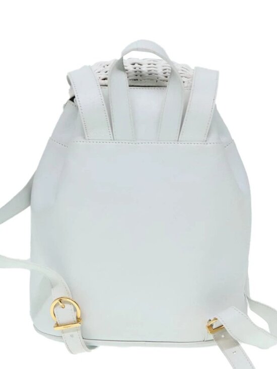 Salvatore Ferragamo Backpack Leather Wicker White Gold Auth 89808V main image 16